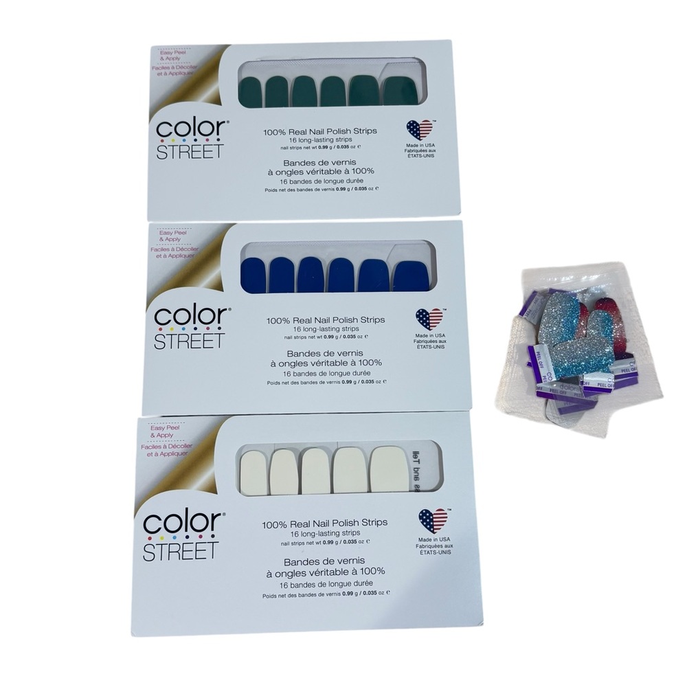 New Color Street Nail Polish Strips Set of 3- Green, Blue, White